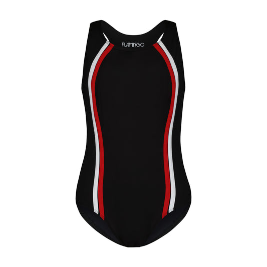 Teen One Piece Vertical Bathing Suit Red/WH - Flamingo