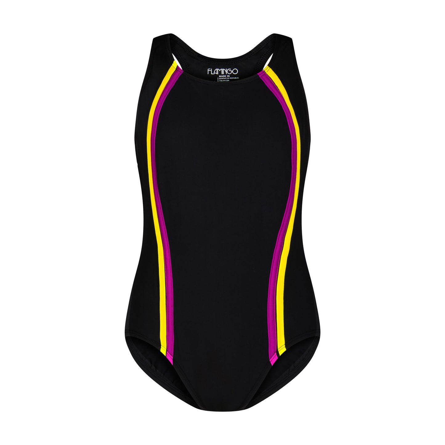 Flamingo Teen One Piece Vertical Bathing Suit Purple/Yellow