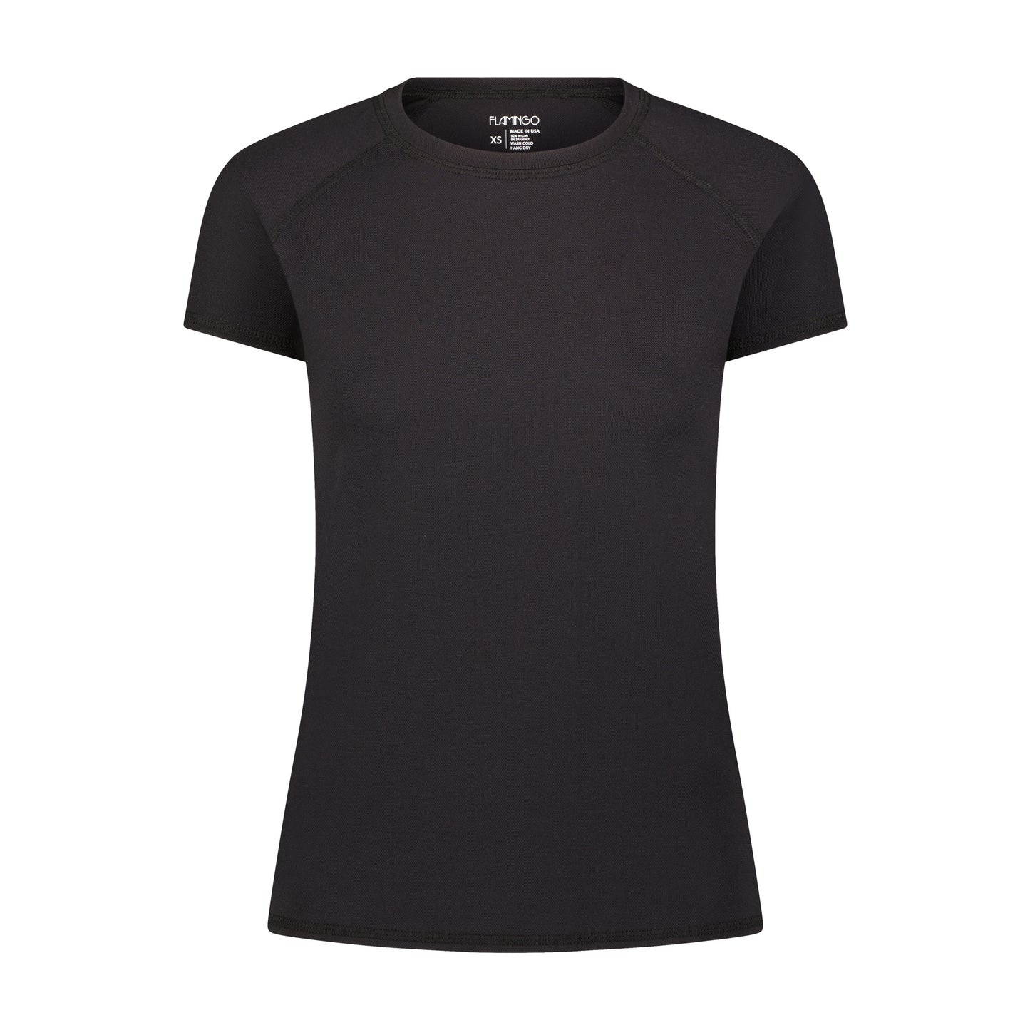 Flamingo Mesh Crew Neck Short-Sleeve Rash Guard - Black