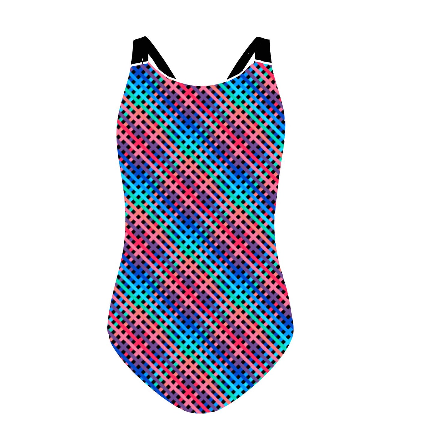 Flamingo Girls Double Strap Suit - Crosshatch Print