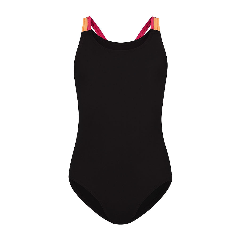 Flamingo Girls Double Strap Suit Blk/CO/OR