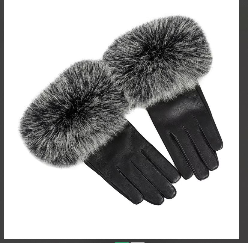 Womans Leather Gloves Grey Fur