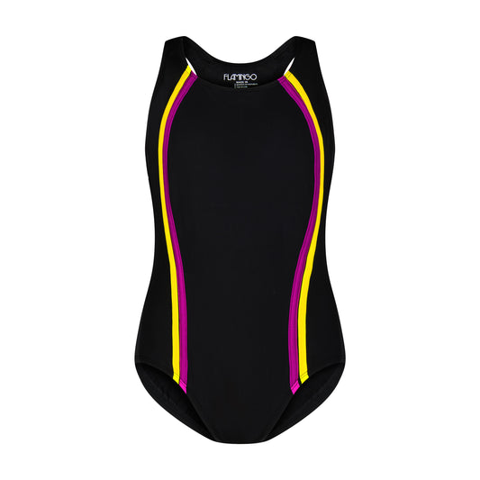 Flamingo Teen One Piece Vertical Bathing Suit Purple/Yellow