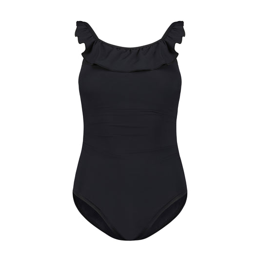 Womens Ruffle One Piece Suit Black