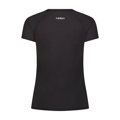 Flamingo Mesh Crew Neck Short-Sleeve Rash Guard - Black