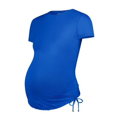 Flamingo Mesh Crew Neck Short-Sleeve Maternity Rash Guard - Blue