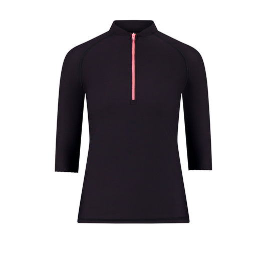 Flamingo Girls Black Mesh Pnk Half Zip