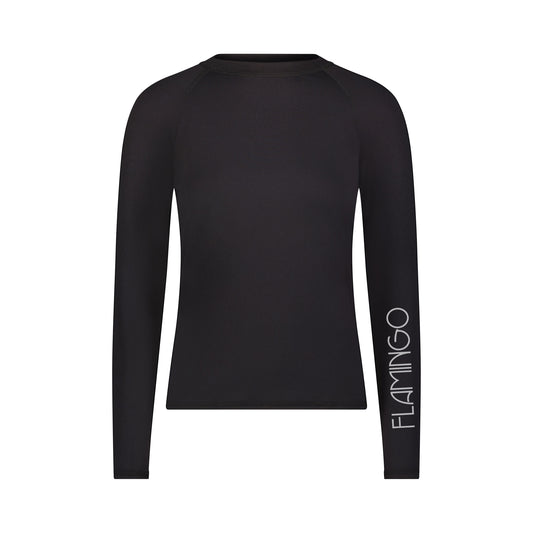 Flamingo Girls Black Mesh Long Sleeve Tee