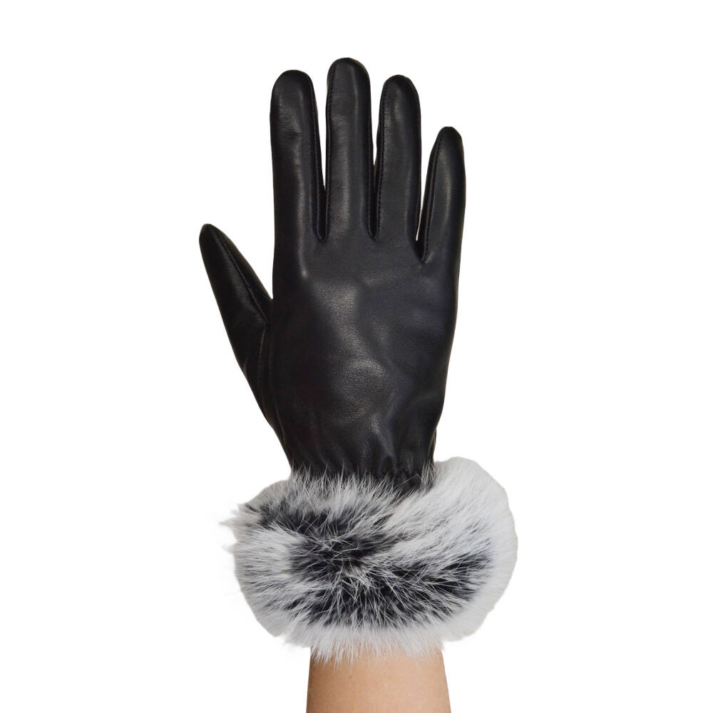 Womans Leather Gloves Grey Fur