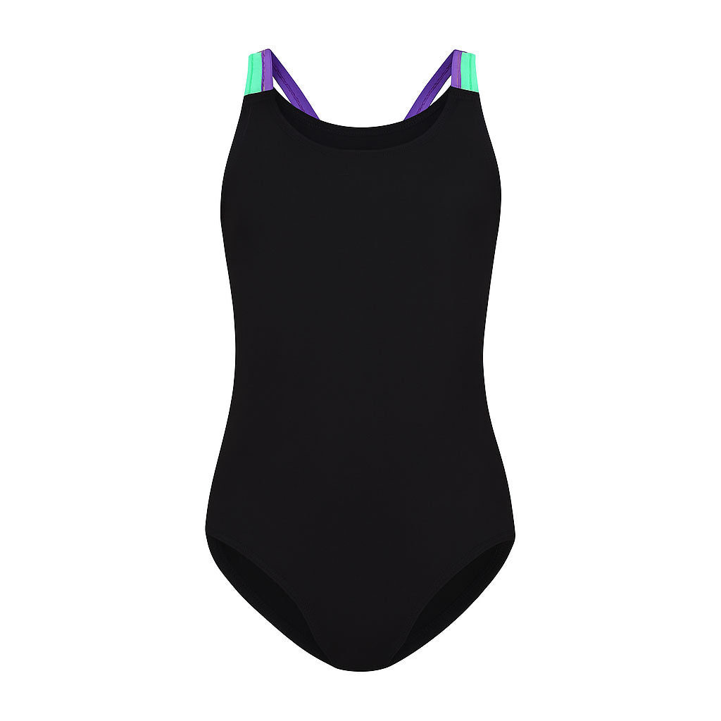 Flamingo Girls Double Strap Suit Blk/PRP/JAD