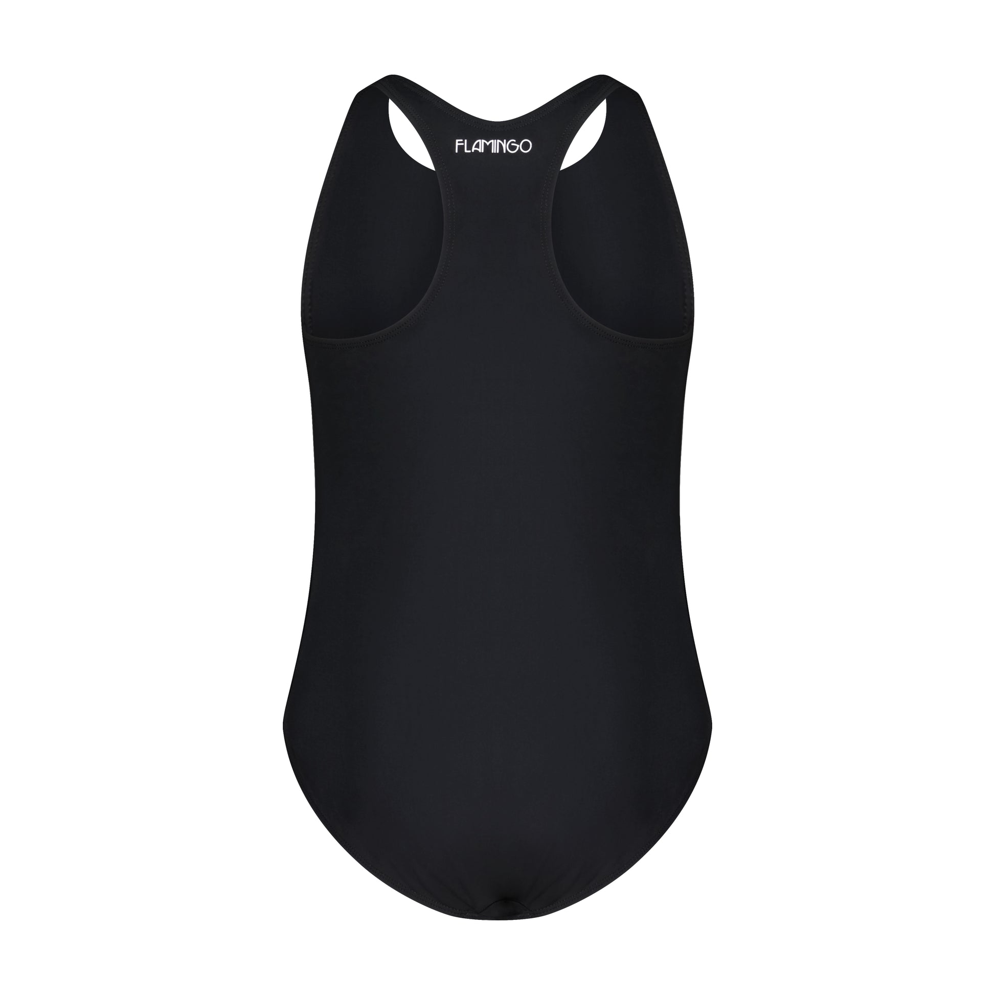 Girls One Piece Bathing Suit - Black/Coral - Flamingo